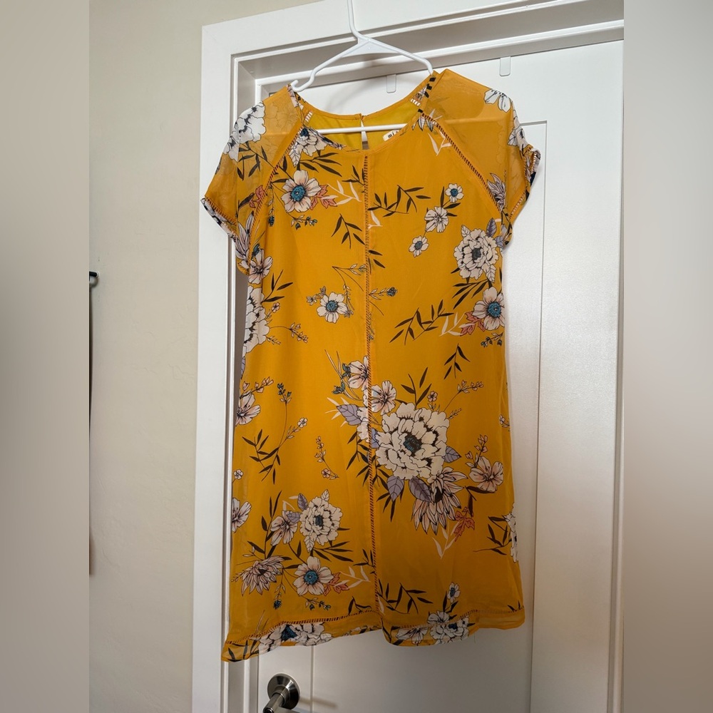 Miami Floral Mustard Mini Dress tshirt sleeves